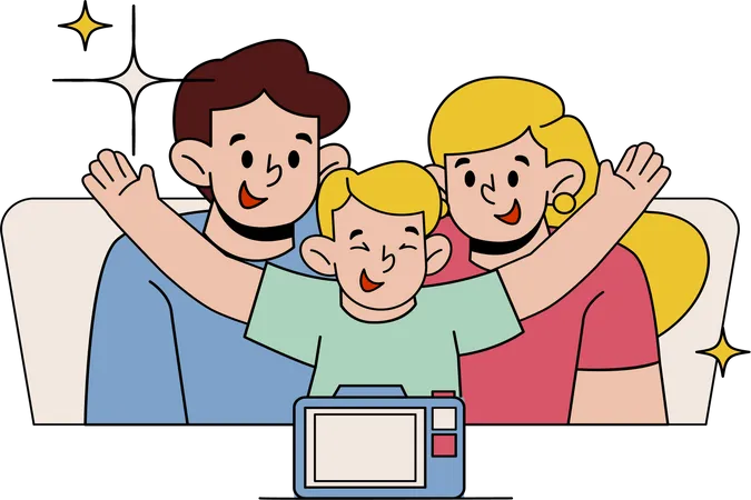 Family Taking Picture Together  Illustration