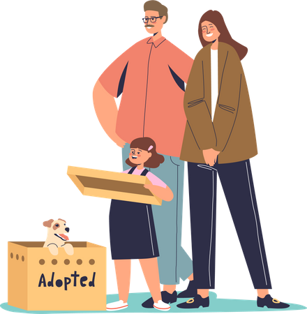 Family taking puppy from shelter Illustration