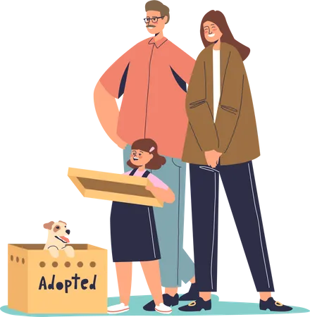 Family taking puppy from shelter Illustration