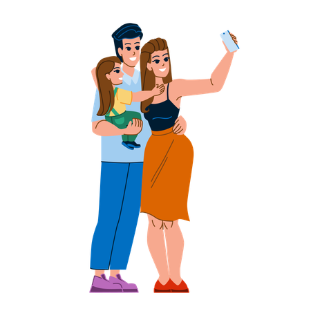 Family taking selfie on mobile  Illustration