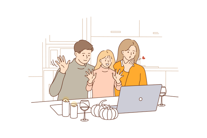 Family talking on video call  Illustration