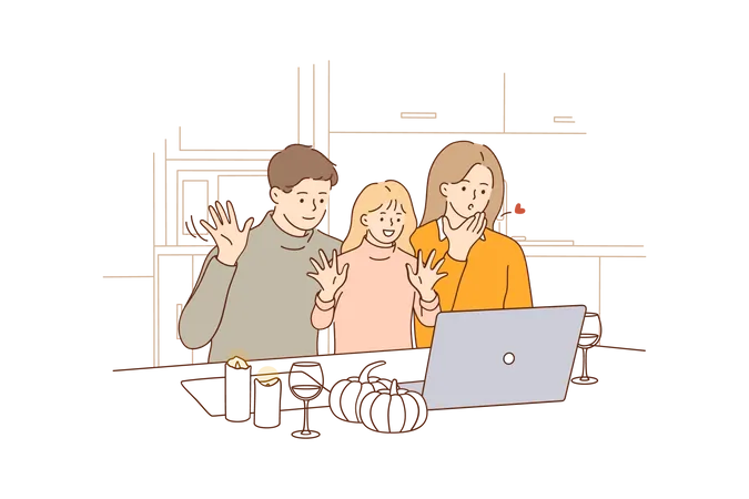 Family talking on video call  Illustration