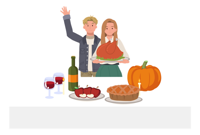 Family Thanksgiving Celebration  Illustration