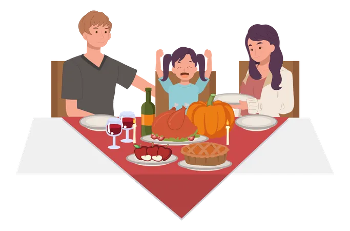 Happy Family Enjoying Thanksgiving Dinner Family Thanksgiving Celebration Illustration
