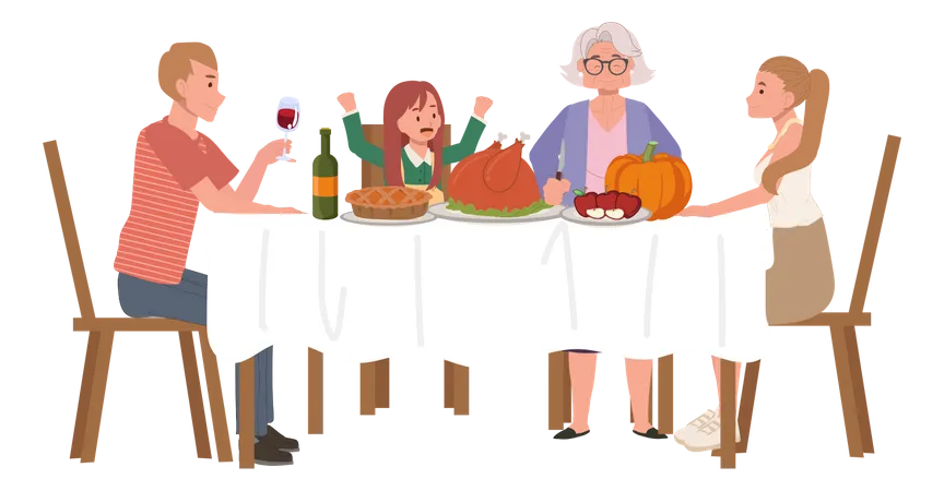 Family Thanksgiving Celebration  Illustration
