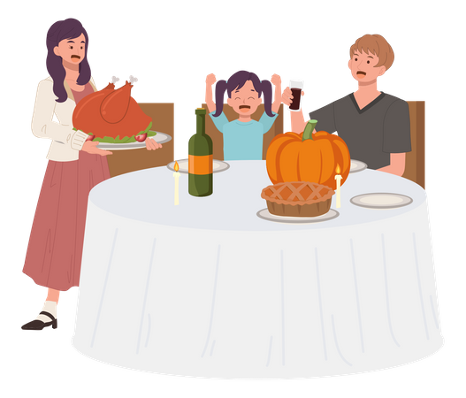 Family Thanksgiving Celebration  Illustration