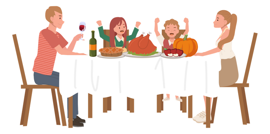 Family Thanksgiving Celebration  Illustration