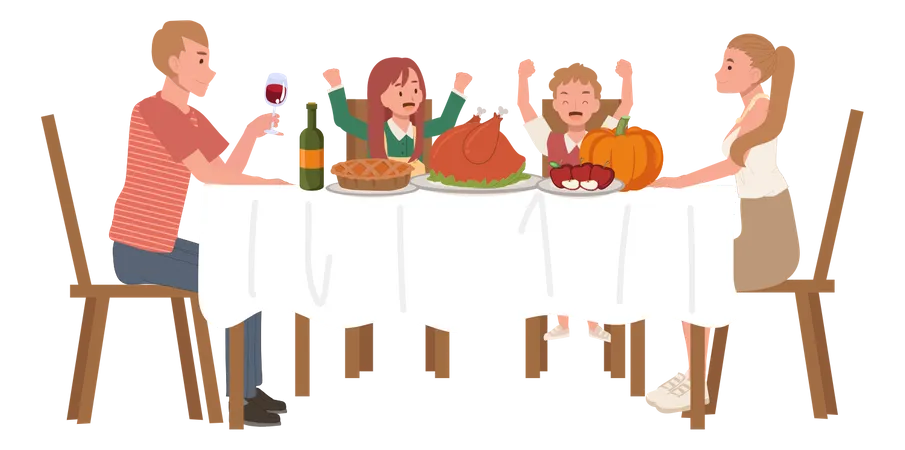 Family Thanksgiving Celebration  Illustration