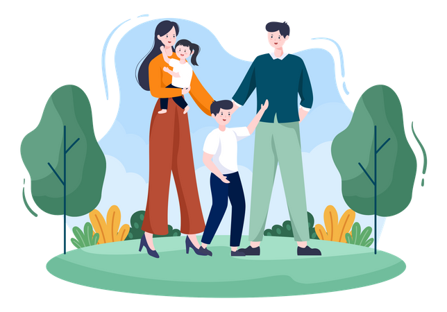 Family Time Parents And Children Illustration