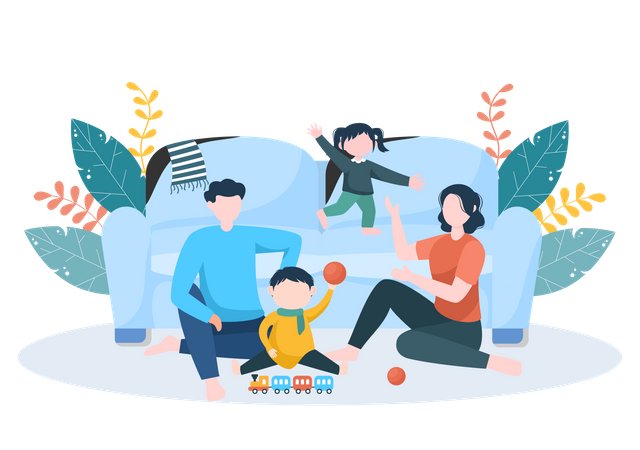 Family Time Parents And Children Illustration