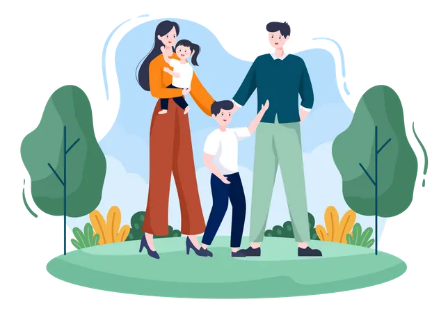 Family Time Parents And Children  Illustration