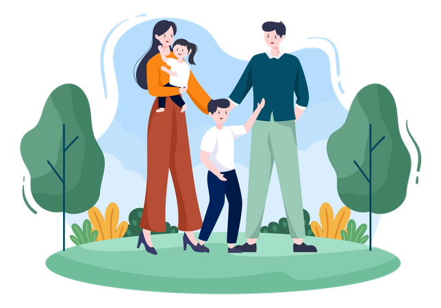 Family Time Parents And Children  Illustration