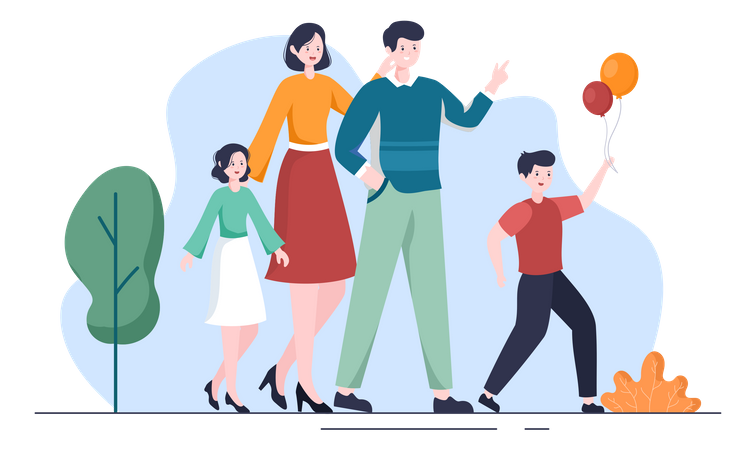 Family Time Parents And Children  Illustration