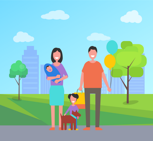 Family together in park  Illustration