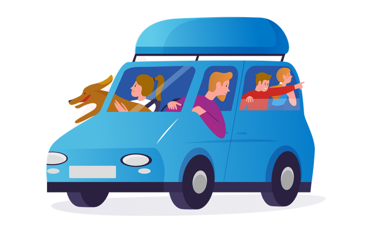 Family travel in car  Illustration