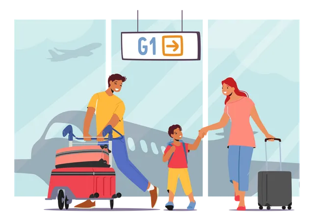 Family Travel With Child On Summer Vacation  Illustration