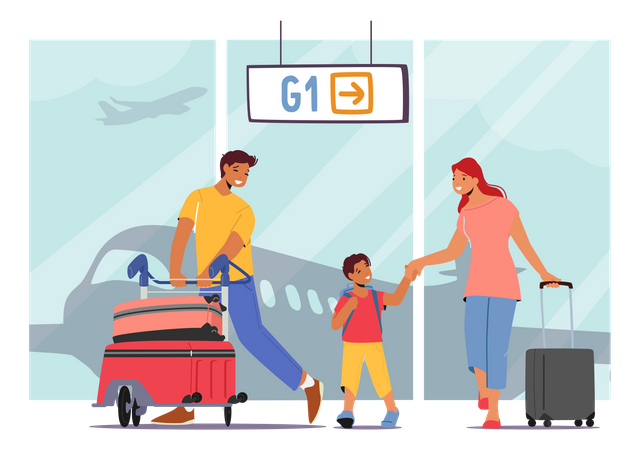 Family Travel With Child On Summer Vacation  Illustration