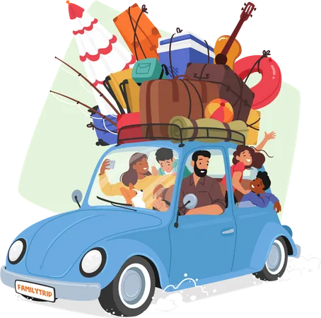 Family Traveling By Car  Illustration