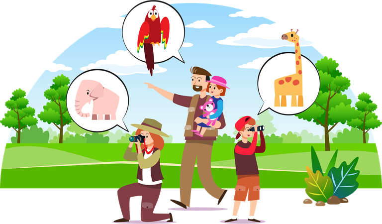 Family traveling in safari park  イラスト