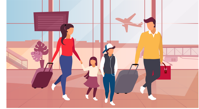 Family travelling by plane Illustration