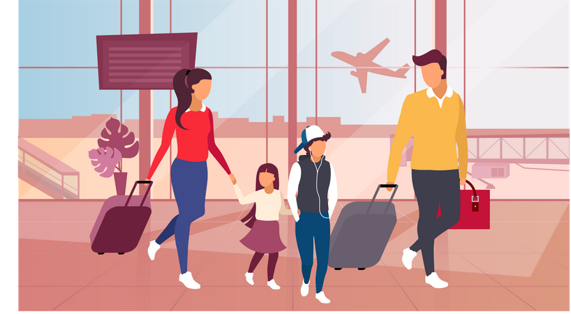 Family travelling by plane  Illustration