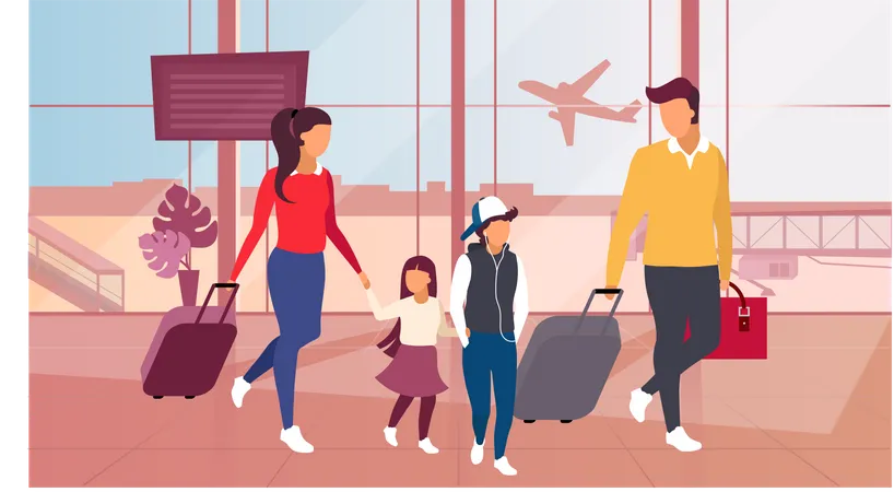 Family travelling by plane  Illustration