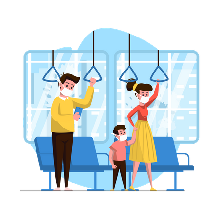 Family travelling in metro Illustration