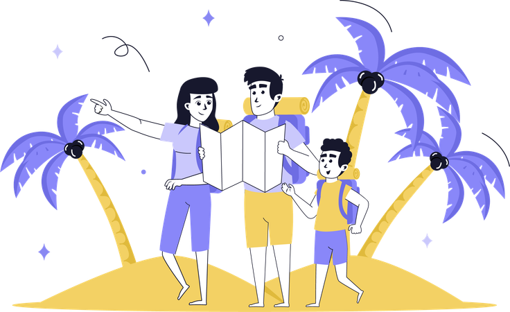 Family travelling on beach vacation  Illustration