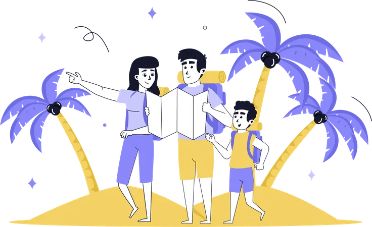 Family travelling on beach vacation  Illustration