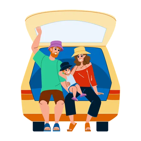 Family Trip Vector Travel Happy Holiday Vacation Summer Man Child Woman Mother Fun Lifestyle Family Trip Character People Flat Cartoon Illustration Illustration