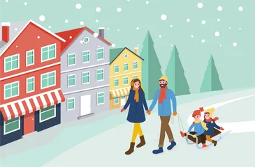 People In Winter Season Illustration Pack