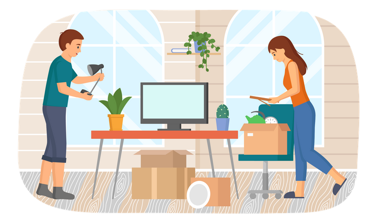 Family unpacking things after shipping Illustration