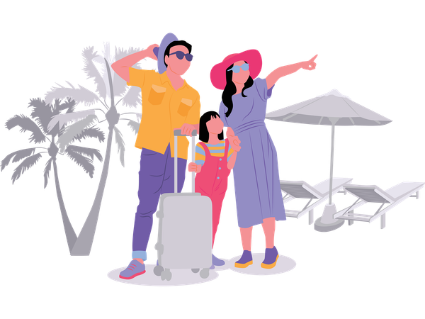 Family vacation to beach  イラスト