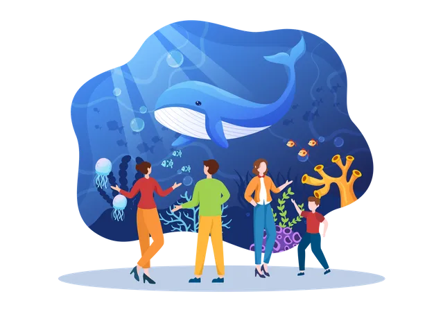 Family view whale at fish aquarium  Illustration