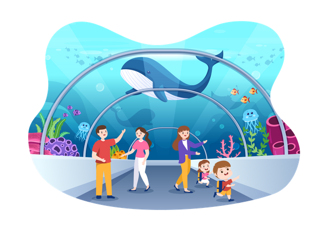 Family view whale at fish aquarium  Illustration