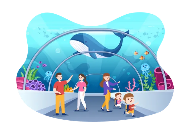 Family view whale at fish aquarium  Illustration