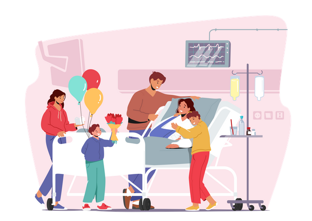 Family Visit Mother In Hospital  Illustration