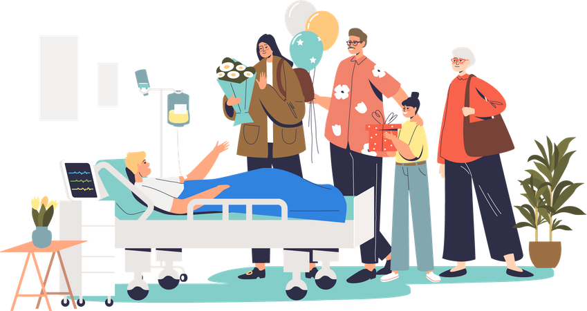 Family visiting member of family at hospital  Illustration