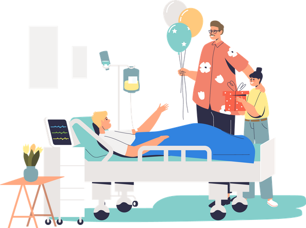 Family visiting patient in hospital during recovery  Illustration