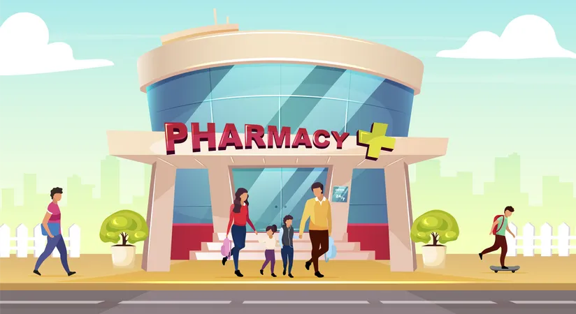 Family visiting pharmacy store Illustration