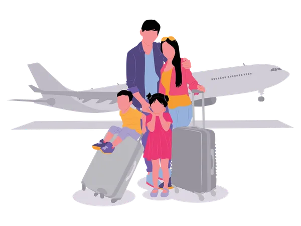 Family waiting flight  Illustration