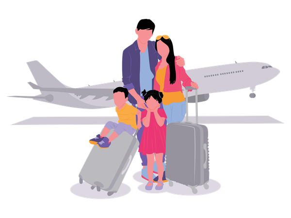 Family waiting flight  イラスト