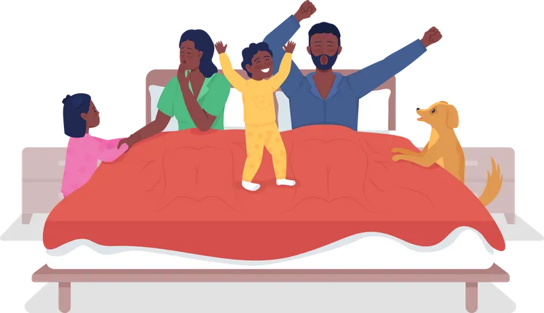 Family Waking Up Semi Flat Color Vector Characters Standing Figures Full Body People On White Family Members Isolated Modern Cartoon Style Illustration For Graphic Design And Animation Illustration
