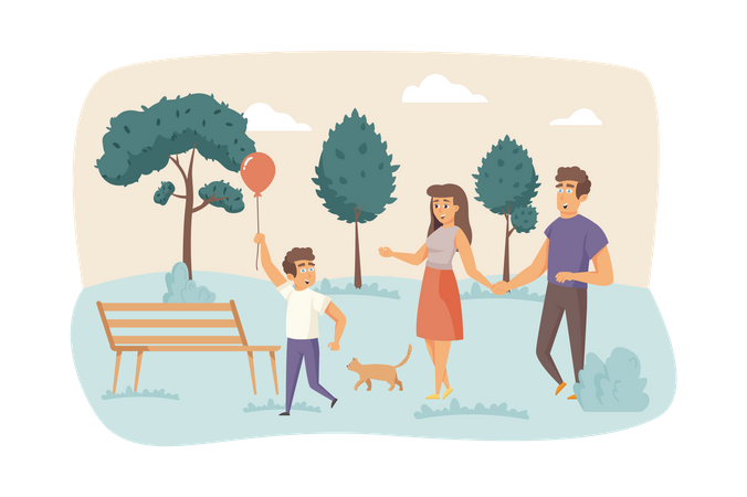 Family walking at park together Illustration