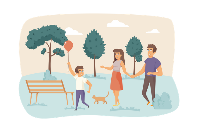 Family walking at park together  Illustration