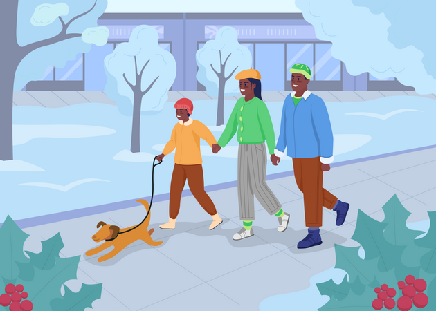 Family walking in park Illustration