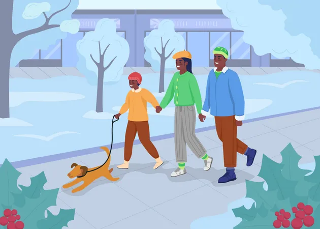 Family walking in park Illustration