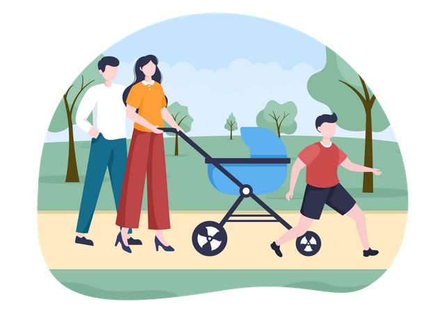 Family Walking in Park Illustration