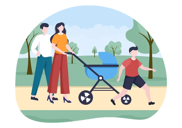 Family Walking in Park Illustration