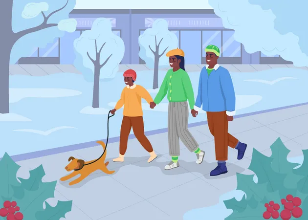 Family walking in park  Illustration